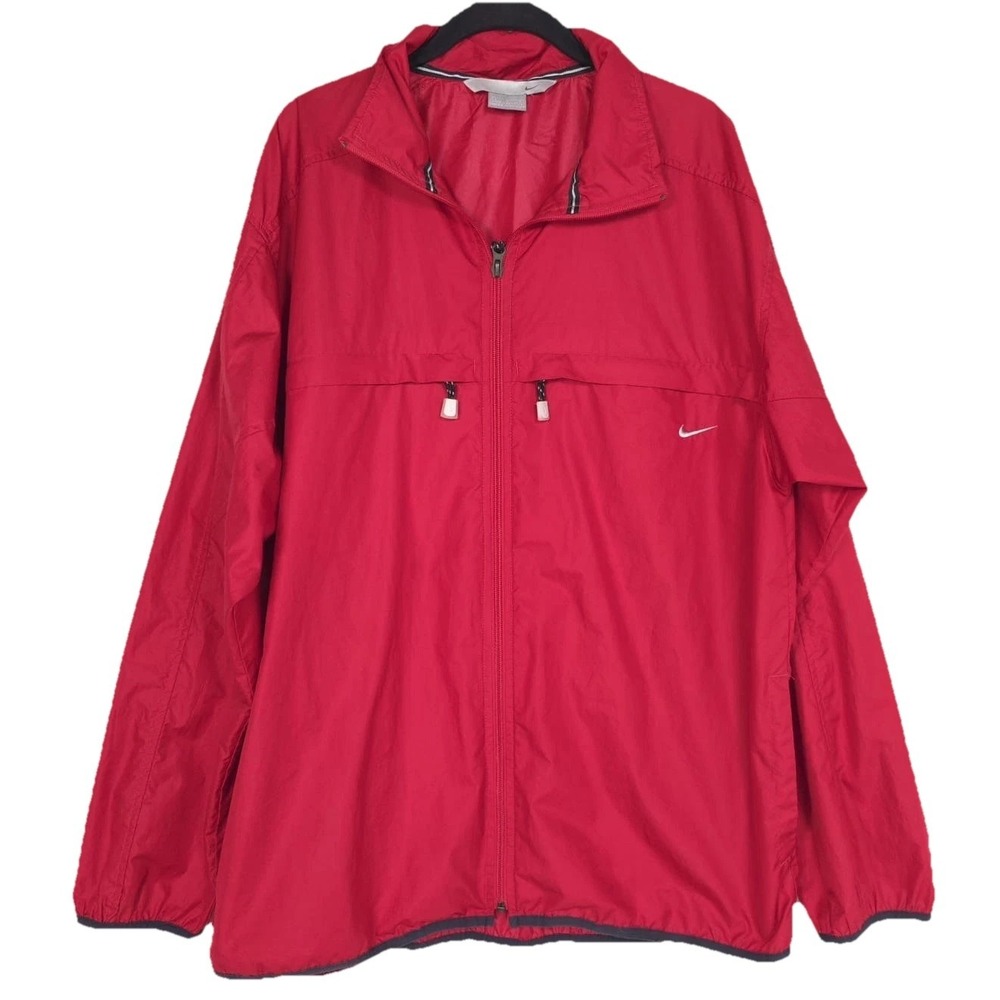 NIKE‎ Vintage LARGE Windbreaker Jacket Full Zip Red Zip Pockets 90s Runner Y2K